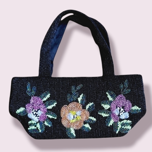 Vintage Handbags - Vintage Christiana Floral Micro Bead Evening Bag